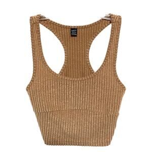 Shein Racerback Crop Top S RIbbed Textured Tan Y2K Feminine Sexy Festival Boho